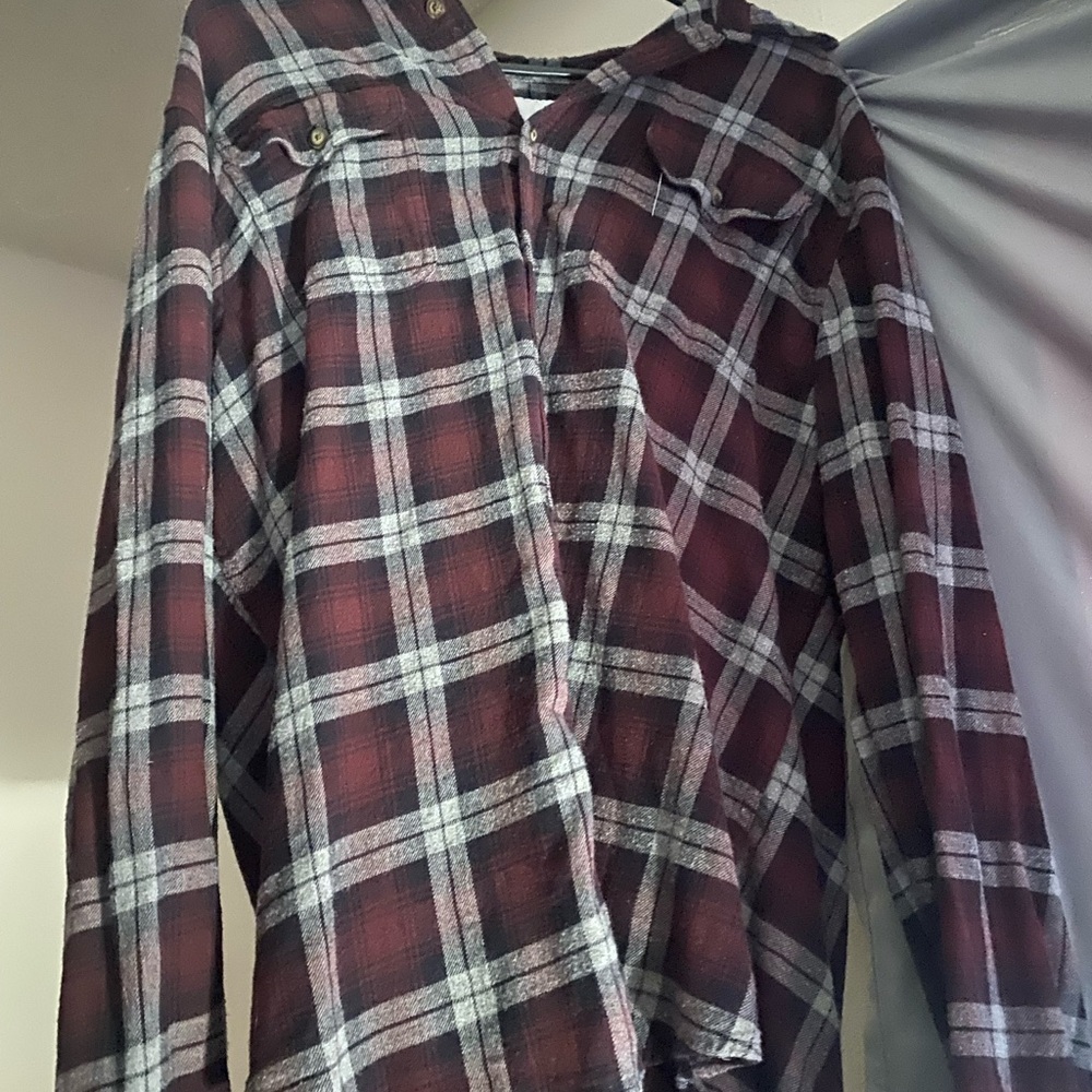 Sonoma Burgundy and Gray Plaid Shirt